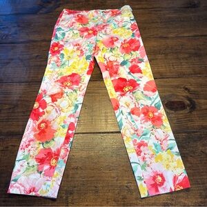 Polo Ralph Lauren Pink Yellow‎ Floral Slim Ankle Crop Pants Size 2